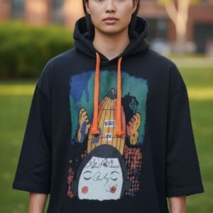 EUC HSJP Brand Sz. 1X Black 1/2-3/4 Length Sleeves Hoodie